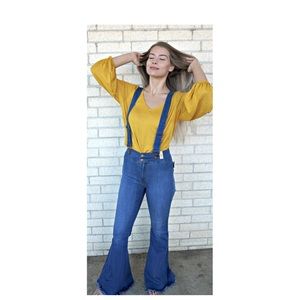 Denim Suspender Flare Jeans